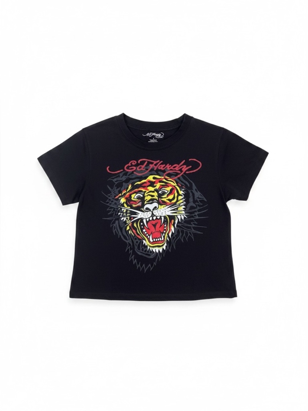 Ed Hardy Tiger Baby Tee Black Graphic Y2K Cropped T-Shirt Womenโs Largeโ
